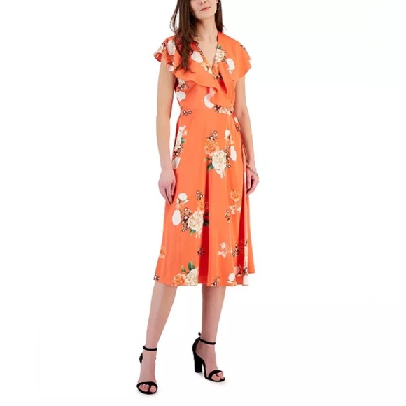 INC International Concepts Women’s Side Tie Wrap Dress Floral Satin Size Large - Picture 1 of 15